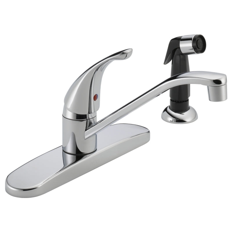 Delta P115LF Kitchen Faucet with Side Sprayer, 1.8 gpm, 1-Faucet Handle, Chrome Plated, Deck Mounting, Lever Handle