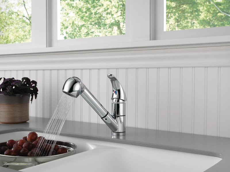 Peerless Tunbridge Series P18550LF Pull-Out Faucet, 1.8 gpm, 1-Faucet Handle, 3-Faucet Hole, Metal, Chrome Plated