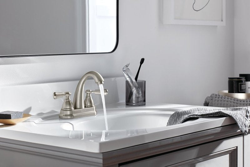 Peerless Elmhurst Series P2565LF-BN Centerset Bath Faucet, 1 gpm, 2-Faucet Handle, 3-Faucet Hole, Zinc, Brushed Nickel