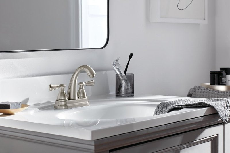 Peerless Elmhurst Series P2565LF-BN Centerset Bath Faucet, 1 gpm, 2-Faucet Handle, 3-Faucet Hole, Zinc, Brushed Nickel