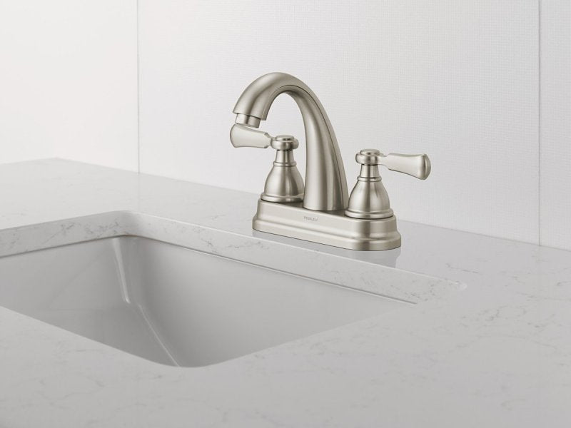 Peerless Elmhurst Series P2565LF-BN Centerset Bath Faucet, 1 gpm, 2-Faucet Handle, 3-Faucet Hole, Zinc, Brushed Nickel
