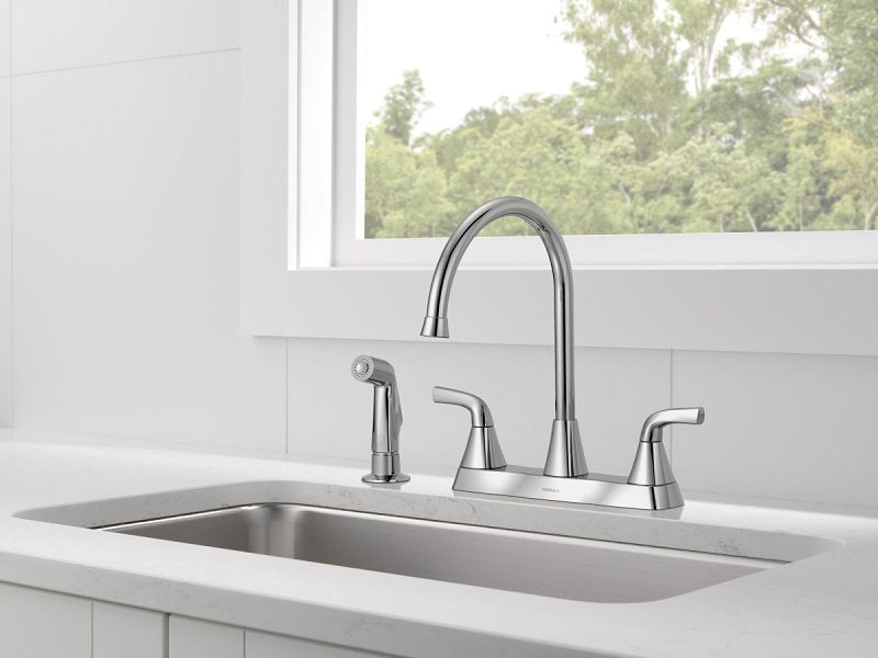 Peerless Parkwood Series P2835LF Two Handle Kitchen Faucet, 1.5 gpm, 4-Faucet Hole, Chrome Plated, 8 in Faucet Centers