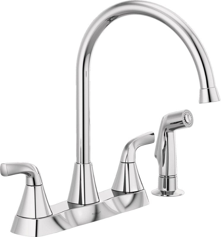 Peerless Parkwood Series P2835LF Two Handle Kitchen Faucet, 1.5 gpm, 4-Faucet Hole, Chrome Plated, 8 in Faucet Centers