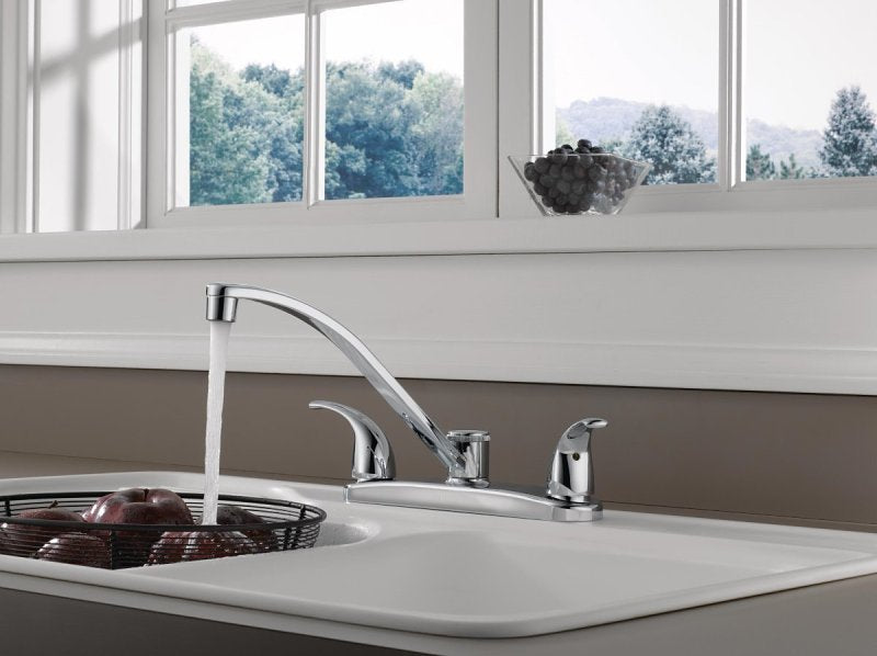 Peerless P299208LF Kitchen Faucet, 1.5 gpm, 3-Faucet Hole, Chrome, Deck Mounting, 8 in Faucet Centers, ADA Compliant