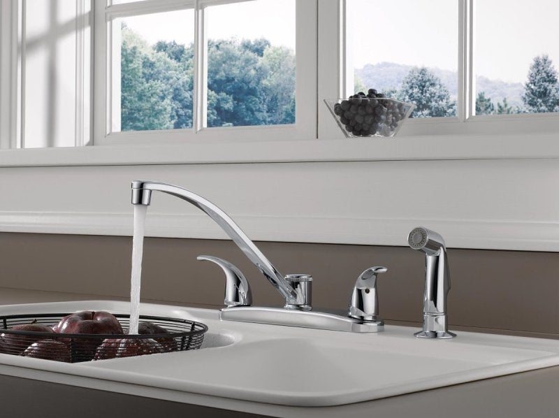 Peerless Tunbridge Series P299508LF Two-Handle Kitchen Faucet, 1.8 gpm, 2-Faucet Handle, 4-Faucet Hole, Chrome Plated