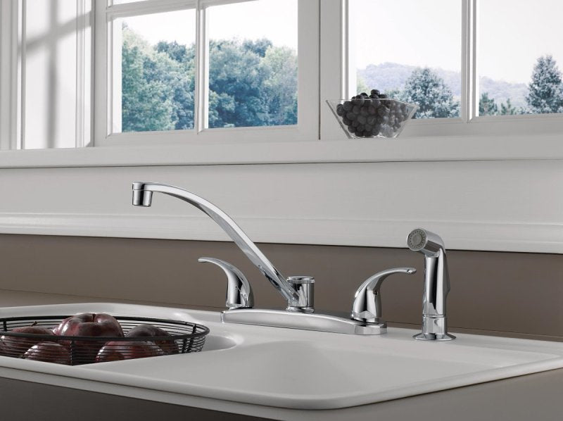 Peerless Tunbridge Series P299508LF Two-Handle Kitchen Faucet, 1.8 gpm, 2-Faucet Handle, 4-Faucet Hole, Chrome Plated