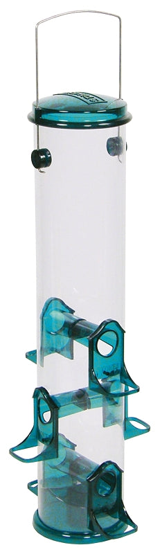 Stokes Select 38030 Seed Bird Feeder, 18 in H, 2-1/2 qt, Polycarbonate, Blue/Clear/Green, Hanging