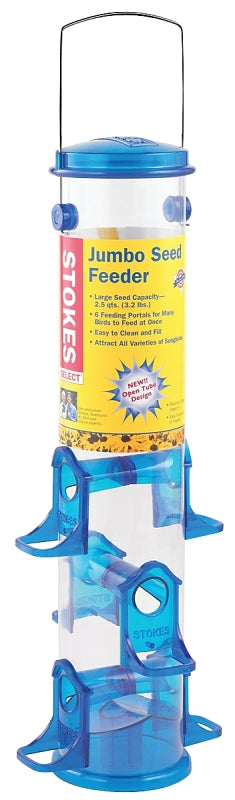 Stokes Select 38030 Seed Bird Feeder, 18 in H, 2-1/2 qt, Polycarbonate, Blue/Clear/Green, Hanging