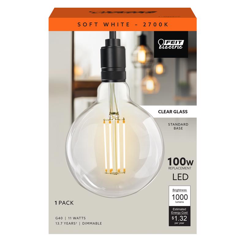 Feit G40 E26 (Medium) Filament LED Bulb Soft White 100 Watt Equivalence 1 pk, Pack of 2