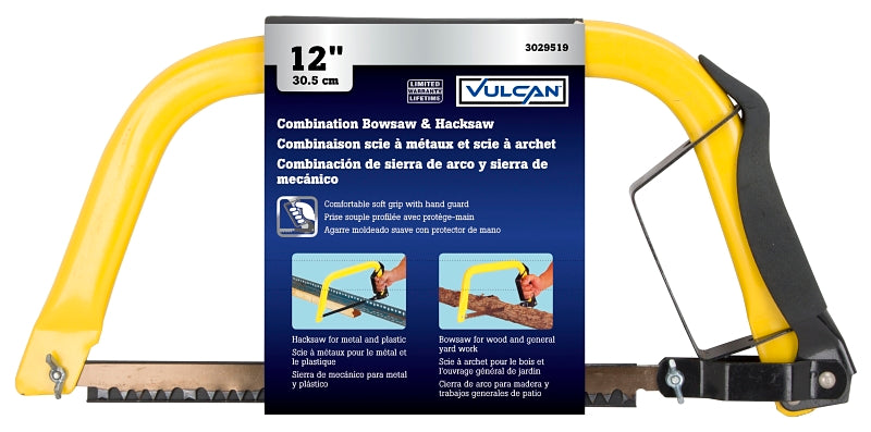 Vulcan JL-BS-101 Hacksaw Combo, 12 in L Blade, 24 TPI, Steel Blade, 6 in D Throat, Steel Frame, Non-Slip Grip Handle