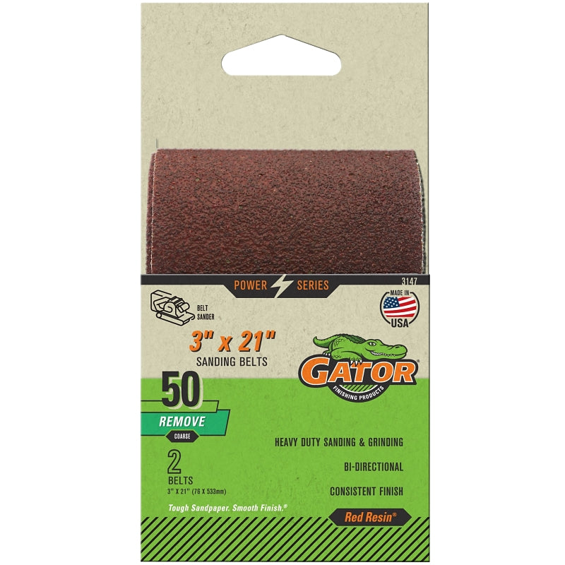 Gator 3147 Sanding Belt, 3 in W, 21 in L, Aluminum Oxide Abrasive, 50 Grit, Coarse