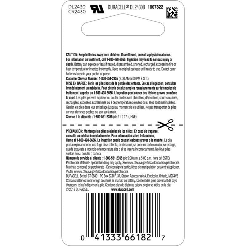Duracell Lithium Coin 2430 3 V 285 mAh Medical Battery 1 pk, Pack of 6