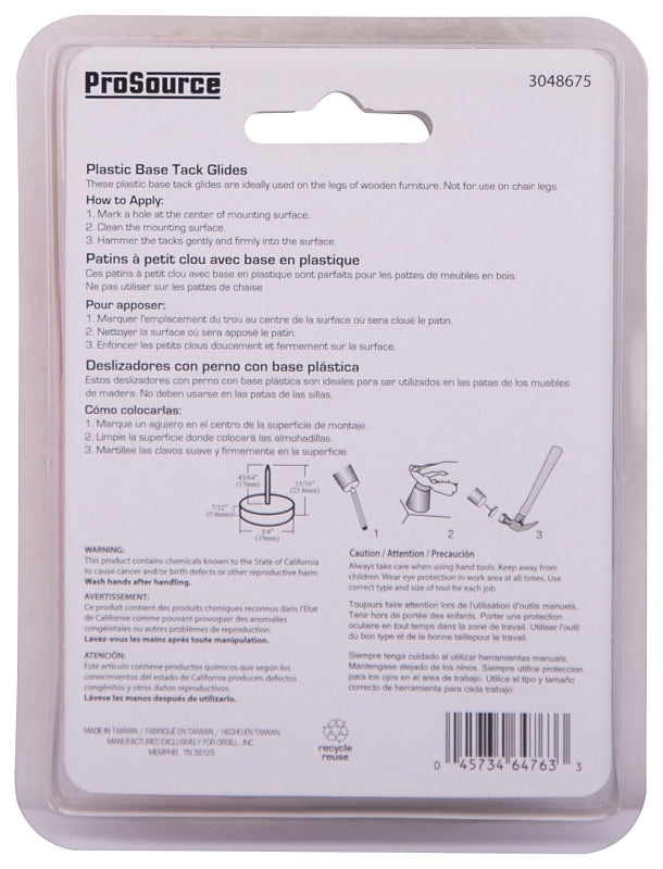 ProSource FE-50302-PS Furniture Glide, Plastic, White, White, 3/4 x 3/4 x 15/16 in Dimensions