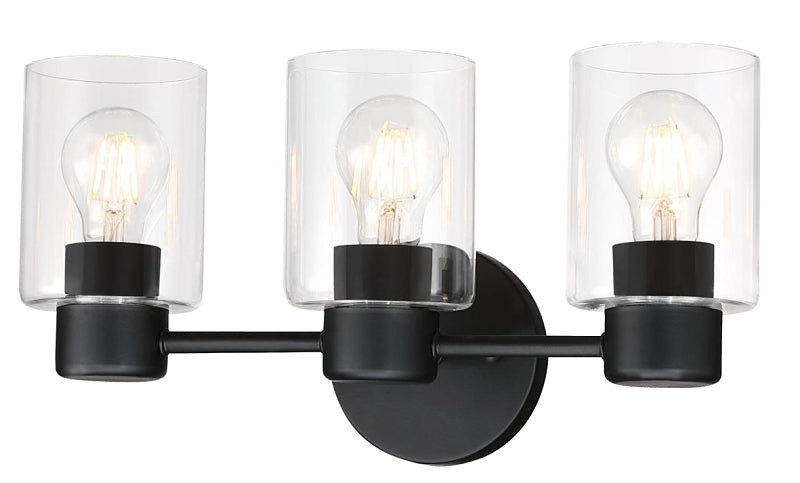 Westinghouse Sylvestre Series 6115600 Wall Fixture, 120 V, 3-Lamp, Incandescent, LED Lamp, Steel Fixture, Black Fixture