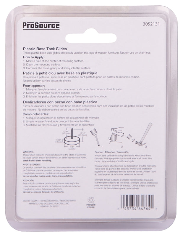 ProSource FE-S514-PS Furniture Glide, Plastic, White, White, 7/8 x 7/8 x 15/16 in Dimensions