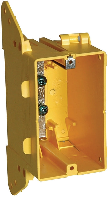 Hubbell Banana Box 2001R Switch Box, 1-Gang, Plastic/Resin, Yellow, Nail Mounting