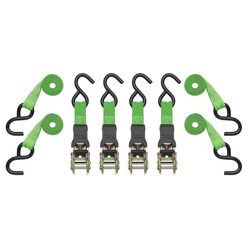 SmartStrap 145 Padded Tie Down, 1 in W, 14 ft L, Polyester/Plastic, Green, 500 lb Working Load, S-Hooks End
