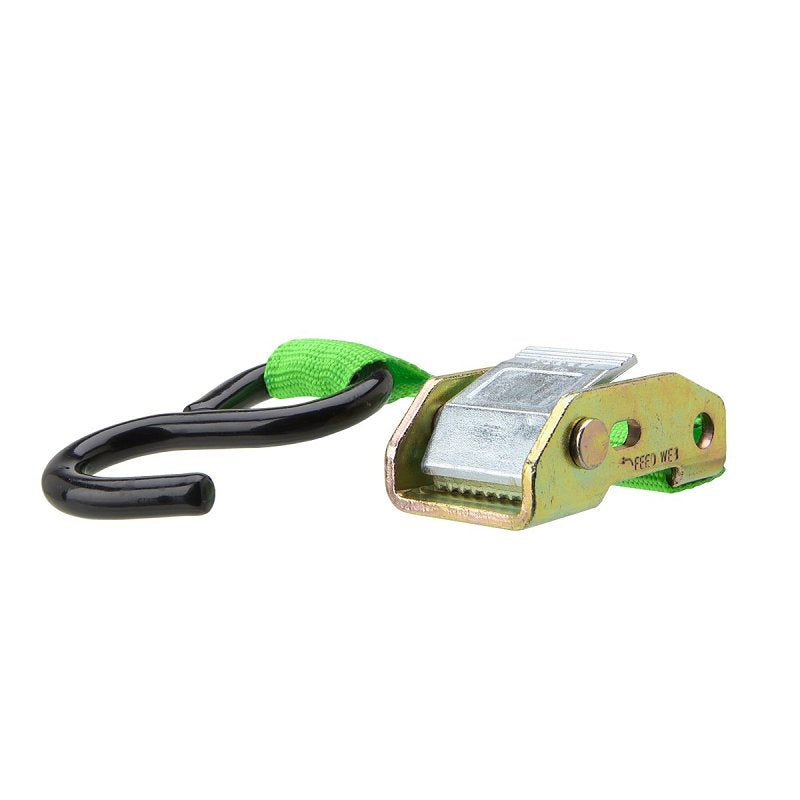 SmartStrap 146 Tie-Down, Cam Buckle, 1 in W, 10 ft L, Steel, Green, 300 lb, S-Hook End Fitting, Steel End Fitting