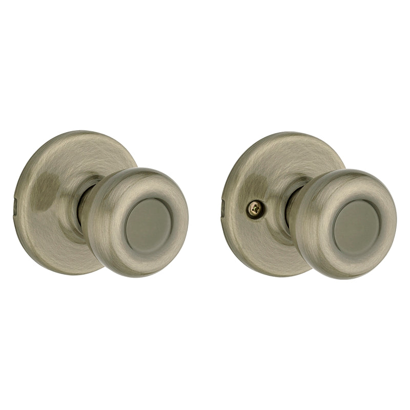 Kwikset 200T 5RCLRCSBX Passage Knob, Tylo, 2-19/32 in L x 2-5/8 in W x 2-5/8 in H Dimensions, Antique Brass