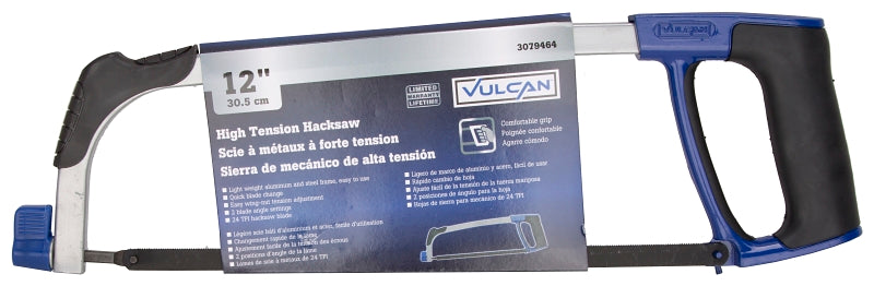 Vulcan SAW-8 High-Tension Hacksaw, 12 in L Blade, 24 TPI, Steel Blade, 3-7/8 in D Throat, Aluminum Frame