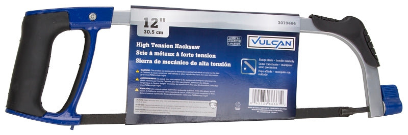 Vulcan SAW-8 High-Tension Hacksaw, 12 in L Blade, 24 TPI, Steel Blade, 3-7/8 in D Throat, Aluminum Frame