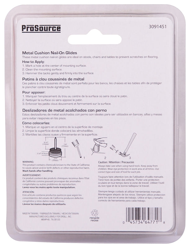 ProSource FE-50411-PS Furniture Glide, Metal, Nickel-Plated, Nickel-Plated, 3/4 x 3/4 x7/8 in Dimensions