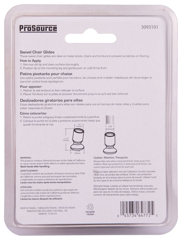 ProSource FE-51142-PS Furniture Slide Glide, PE/Steel, Black, Brass, 1-1/8 x 1-1/4 x 5/8 in Dimensions