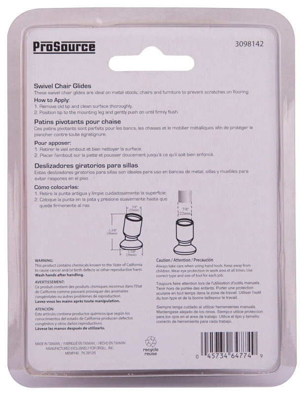 ProSource FE-51144-PS Furniture Slide Glide, PE/Steel, Black, Brass, 1-3/8 x 1-3/ x 1-3/8 in Dimensions