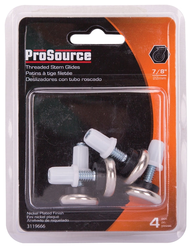 ProSource FE-S504-PS Furniture Glide, Plastic/Steel, Silver, Nickel Plated, 7/8 x 7/8 x 1-7/16 in Dimensions