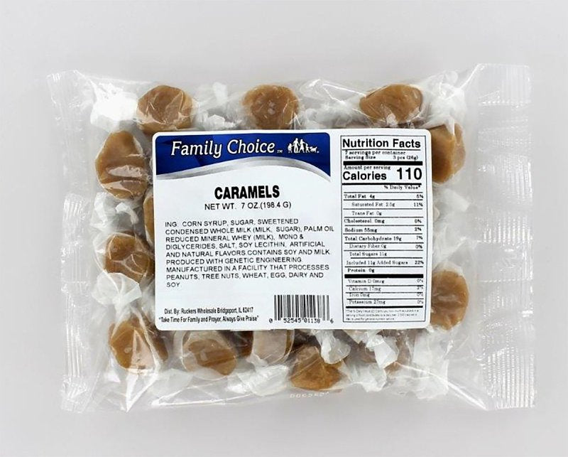 Family Choice 1138 Candy, Caramel, 8 oz, Pack of 12