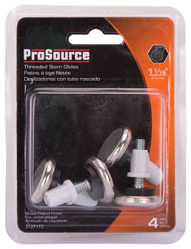 ProSource FE-S506-PS Furniture Glide, Plastic/Steel, Silver, Nickel Plated, 1-1/16 x 1-1/16 x 1-7/16 in Dimensions
