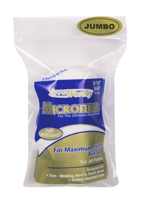 Arroworthy 4-MFR4S-J Jumbo Mini Roller Cover, 9/16 in Thick Nap, 4 in L, Microfiber Cover, White