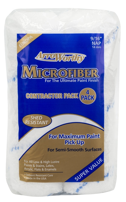 Arroworthy 9MFR4-4PK Paint Roller Cover, 9/16 in Thick Nap, 9 in L, Microfiber Cover, Blue/White