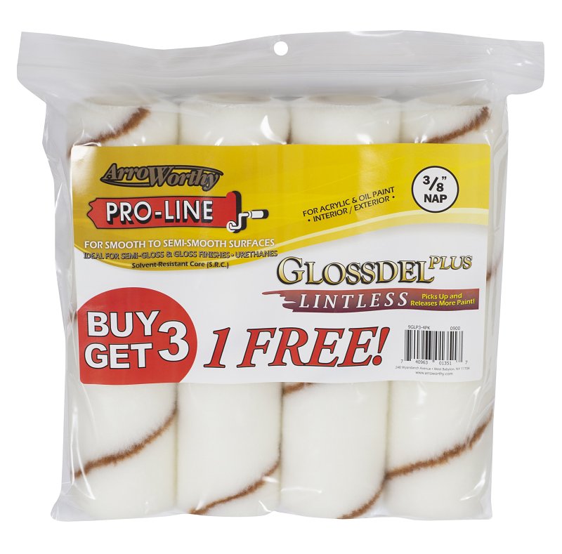 Arroworthy 9GLP3-4PK Roller Cover, 3/8 in Thick Nap, 9 in L, Synthetic Cover, White