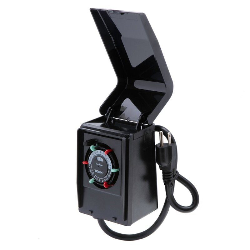 NSI RHB Series RHB32R Heavy-Duty Timer with Weatherproof Cover, 15 A, Plug Mounting, Black
