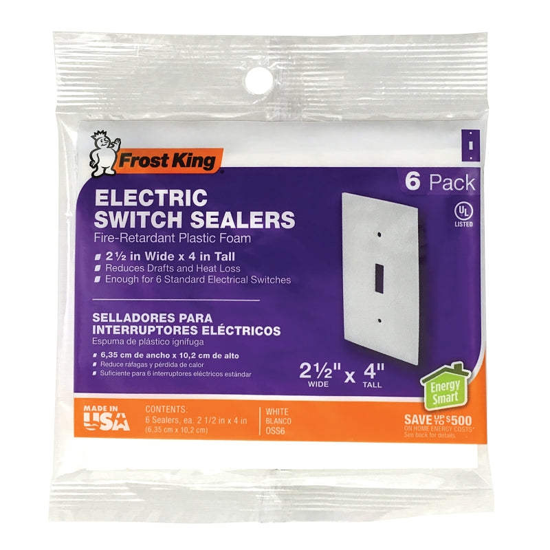 Frost King OSS6H Switch Sealer, 4 in L, 2-1/2 in W, Plastic, White