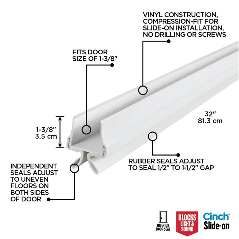 M-D 43398 Door Bottom, 1-1/8 in L, 1-3/4 in W, 32 in H, Vinyl