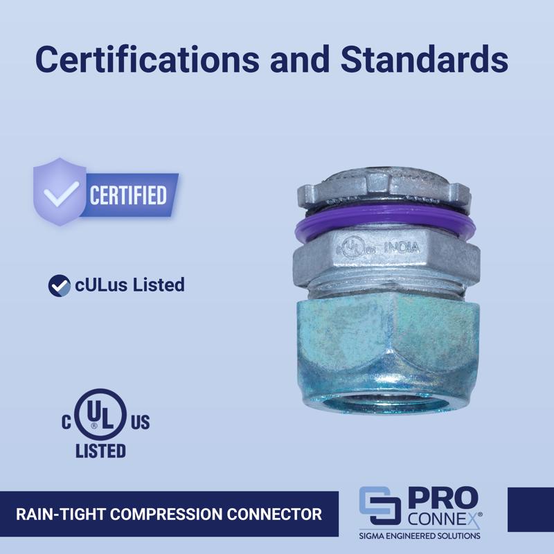 Sigma Engineered Solutions ProConnex 1 in. D Die-Cast Zinc Rain-Tight Compression Connector For EMT