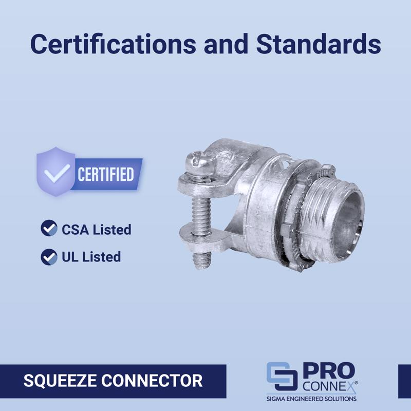 Sigma Engineered Solutions ProConnex 1 in. D Die-Cast Zinc Squeeze Connector For BX, MC and FLEX 1 p, Pack of 10