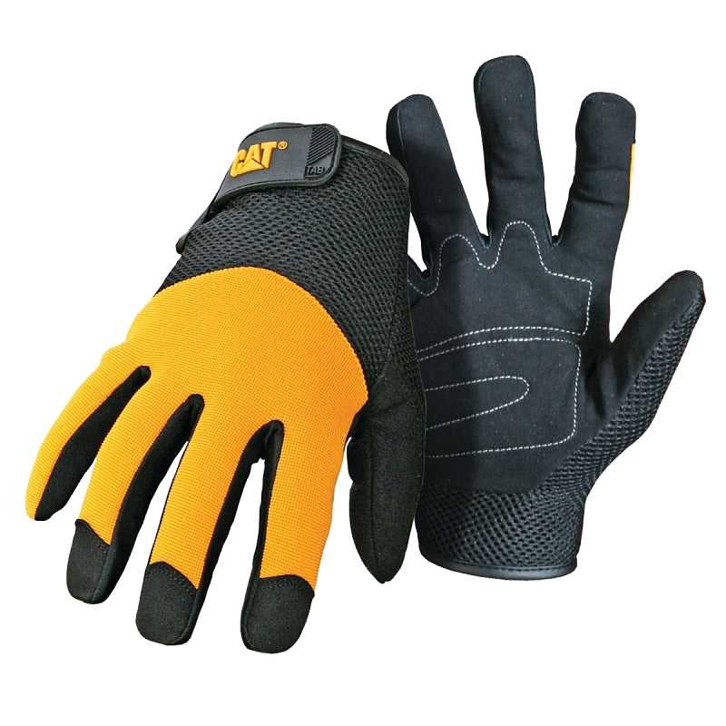 CAT CAT012215M Gloves, M, Wrist Strap Cuff, Synthetic Leather, Black/Yellow