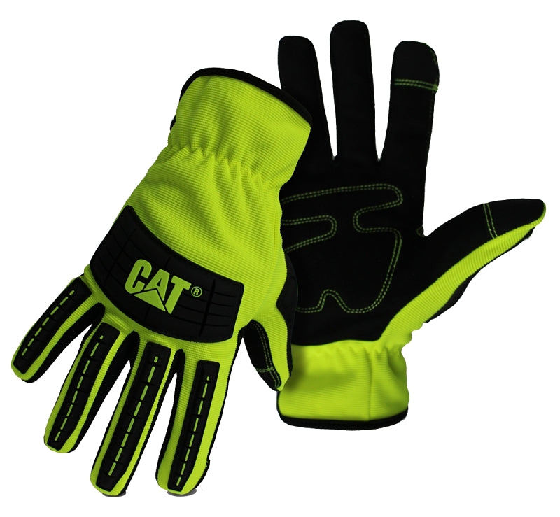 CAT CAT012250M High-Visibility Gloves, Men's, M, Open Cuff, Spandex, Green