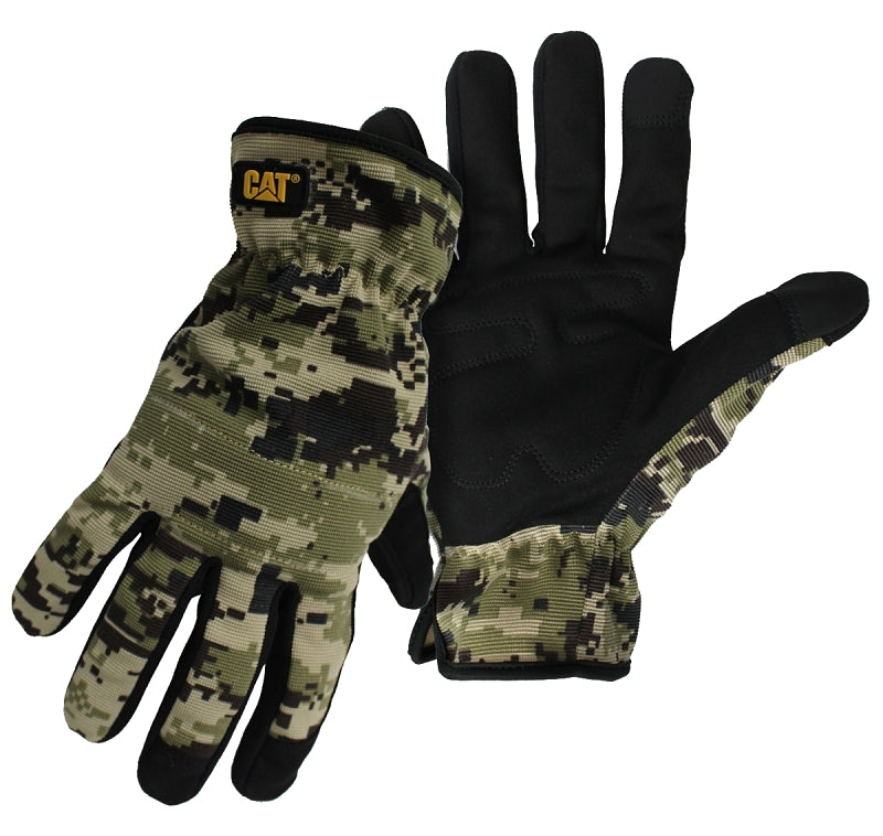 CAT CAT012270M Work Gloves, Men's, M, Touchscreen Thumb, Elastic, Open Cuff, Spandex, Digital Camouflage