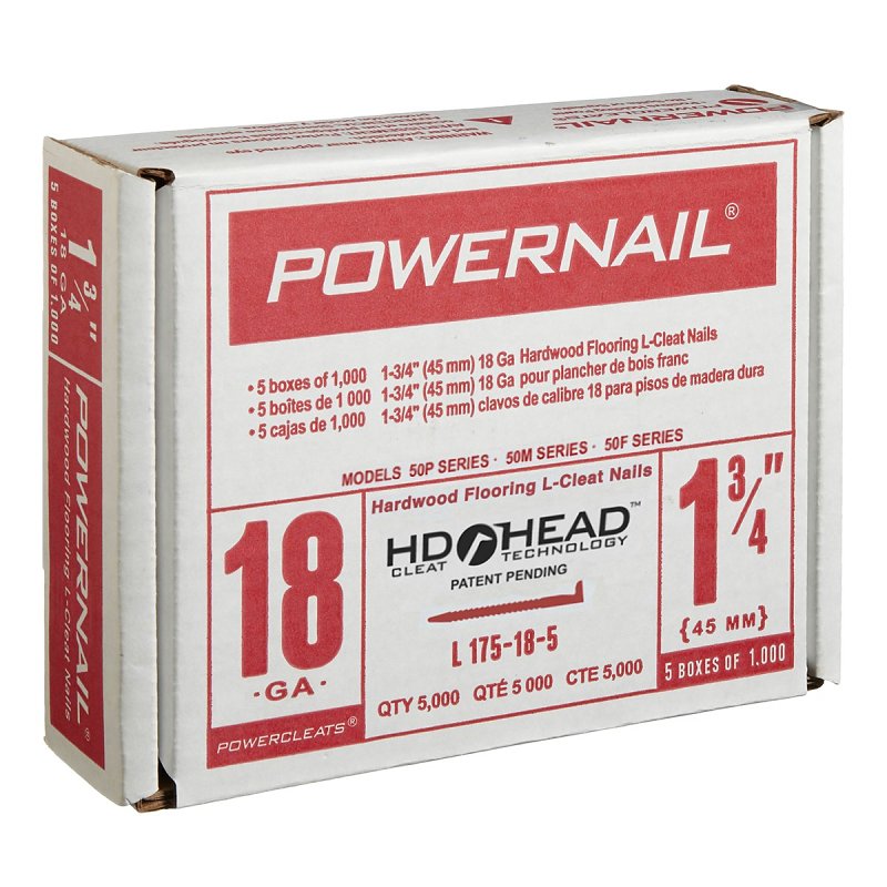 Powernail PowerCleats L175185 Floor Cleat, 1-3/4 in L, 18 ga, Carbon Steel, L-Shaped Head, Pack of 5