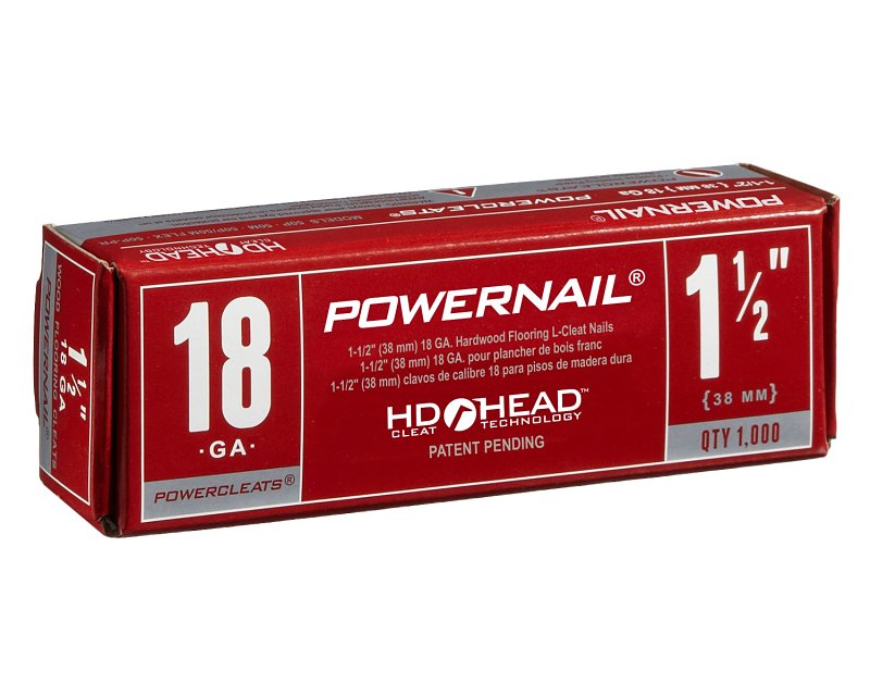 Powernail PowerCleats L150185 Floor Cleat, 1-1/2 in L, 18 ga, Carbon Steel, L-Shaped Head, Pack of 5