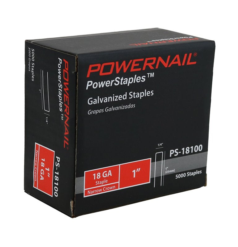 Powernail PowerStaples PS18100 Fine Wire Staple, 1/4 in W Crown, 1 in L Leg, 18 ga, Carbon Steel, Pack of 10
