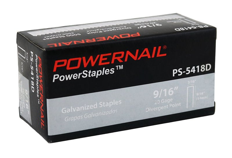 Powernail PowerStaples 5400 Series PS5418D Fine Wire Staple, 3/16 in W Crown, 9/16in L Leg, 20 ga, Carbon Steel, 5000/PK, Pack of 20