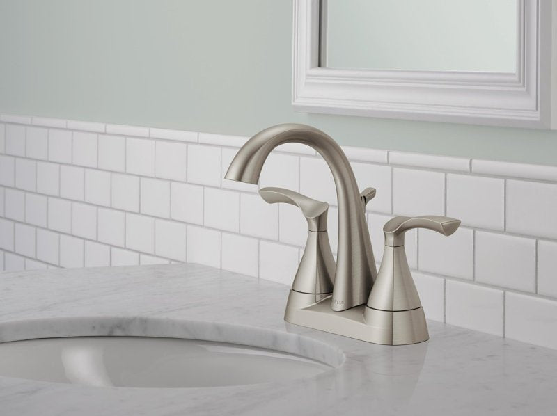 Delta SANDOVER Series 25748LF-SP Centerset Bathroom Faucet, 1.2 gpm, 2-Faucet Handle, 3-Faucet Hole, Plastic