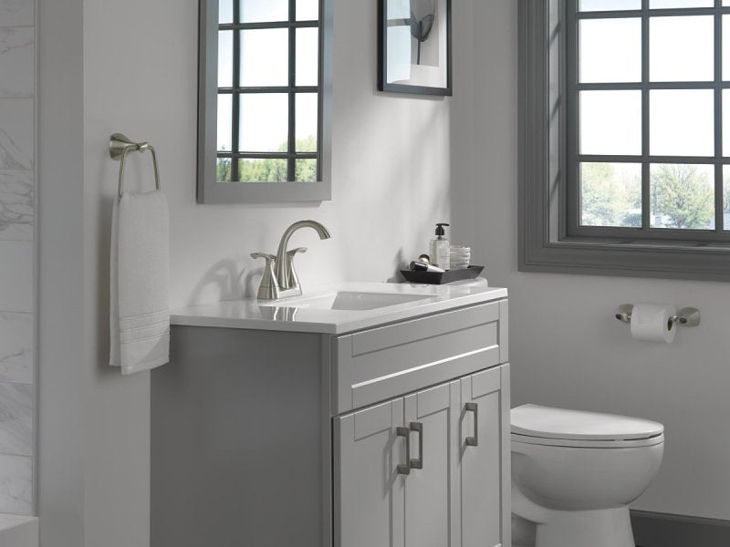 Delta SANDOVER Series 25748LF-SP Centerset Bathroom Faucet, 1.2 gpm, 2-Faucet Handle, 3-Faucet Hole, Plastic