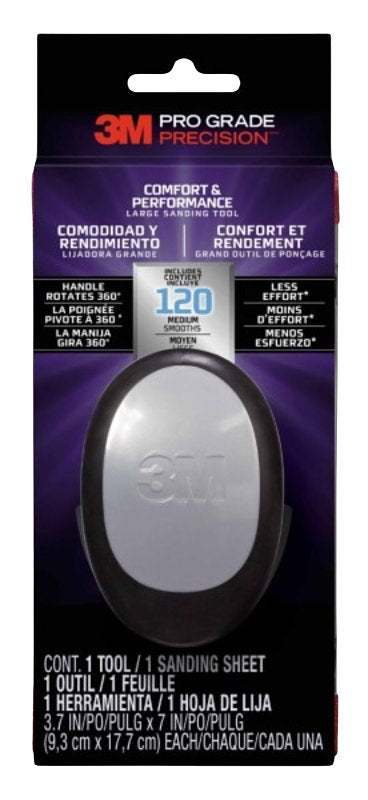 Pro Grade Precision Comfort & Performance Series 463-000-TRI-4 Large Sanding Tool, 7 in L, 3.7 in W, 120 Grit, Medium