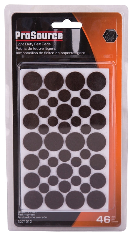 ProSource FE-S305-PS Furniture Pad, Felt Cloth, Brown, 3/8, 5/8, 1/2 and 3/4 in Dia, 5/64 in Thick, Round